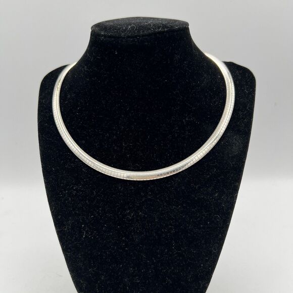 Silver 925 Sterling Woman’s Choker Omega Necklace. 5.7mm Width 16 Inch Length. - Picture 1 of 6